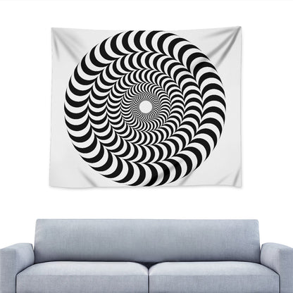 Black And White Circle Illusion Print Tapestry