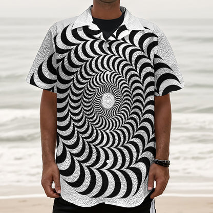 Black And White Circle Illusion Print Textured Short Sleeve Shirt