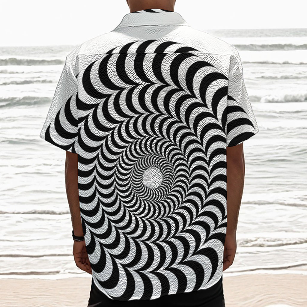 Black And White Circle Illusion Print Textured Short Sleeve Shirt