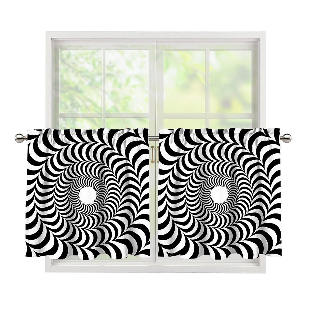 Black And White Circle Illusion Print Tier Curtains