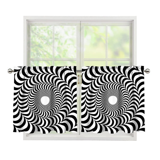 Black And White Circle Illusion Print Tier Curtains