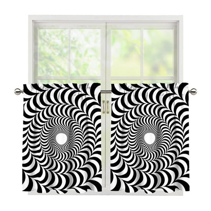 Black And White Circle Illusion Print Tier Curtains