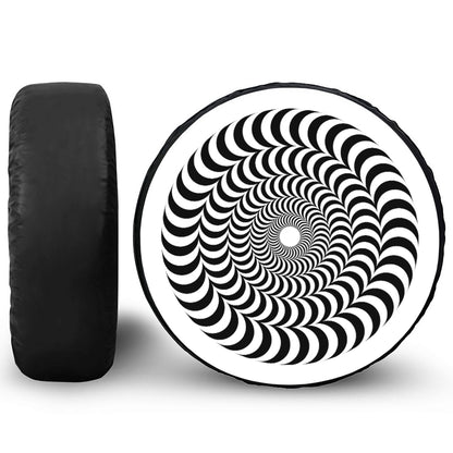 Black And White Circle Illusion Print Tire Cover