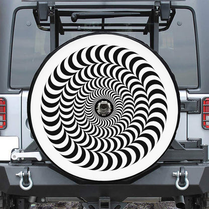 Black And White Circle Illusion Print Tire Cover With Camera Hole