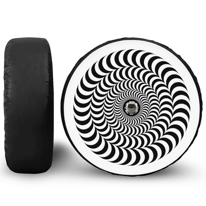 Black And White Circle Illusion Print Tire Cover With Camera Hole