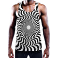 Black And White Circle Illusion Print Men's Workout Tank Top