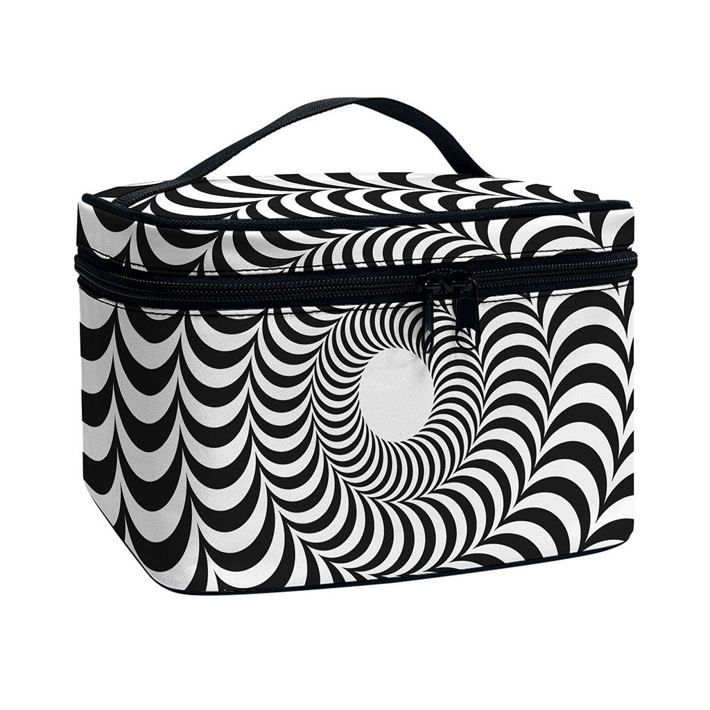 Black And White Circle Illusion Print Travel Makeup Bag