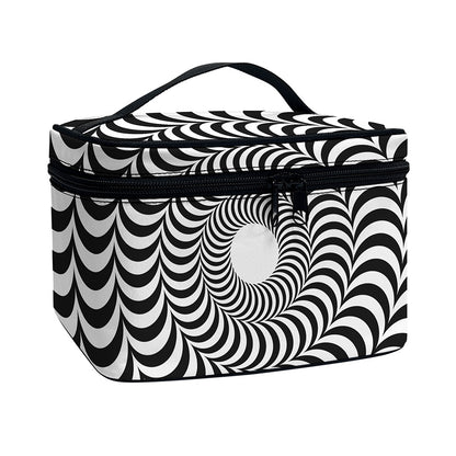 Black And White Circle Illusion Print Travel Makeup Bag