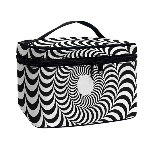 Black And White Circle Illusion Print Travel Makeup Bag