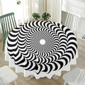 Black And White Circle Illusion Print Waterproof Round Tablecloth
