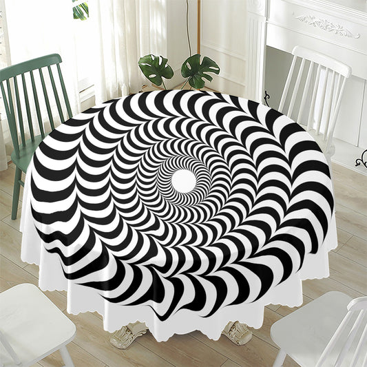 Black And White Circle Illusion Print Waterproof Round Tablecloth
