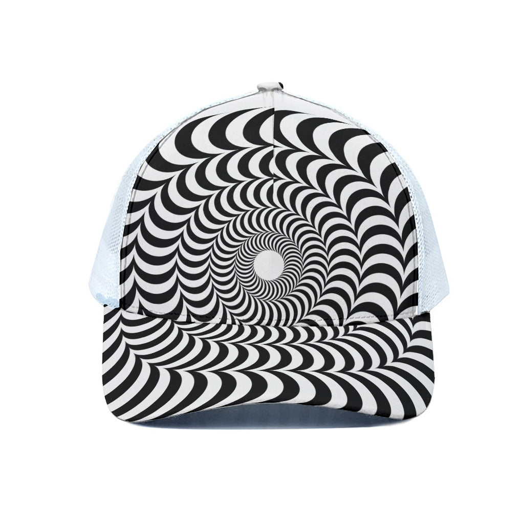 Black And White Circle Illusion Print White Mesh Trucker Cap