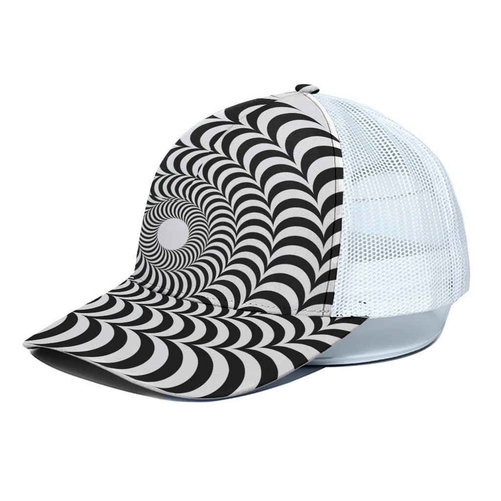 Black And White Circle Illusion Print White Mesh Trucker Cap