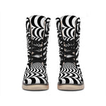 Black And White Circle Illusion Print Winter Boots
