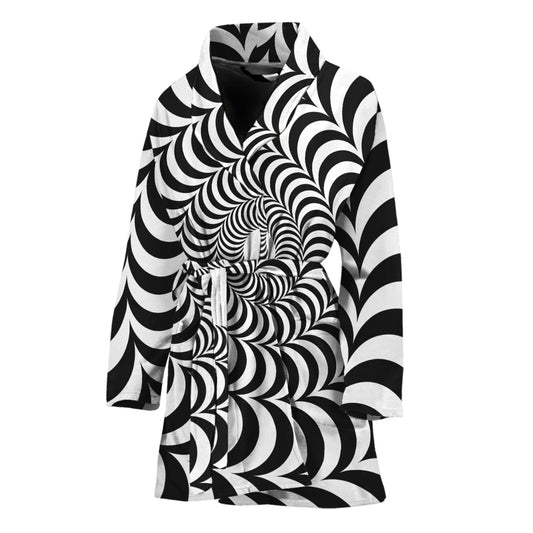 Black And White Circle Illusion Print Women's Bathrobe