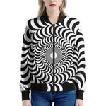 Black And White Circle Illusion Print Women's Bomber Jacket