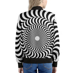 Black And White Circle Illusion Print Women's Bomber Jacket