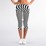 Black And White Circle Illusion Print Women's Capri Leggings