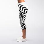 Black And White Circle Illusion Print Women's Capri Leggings