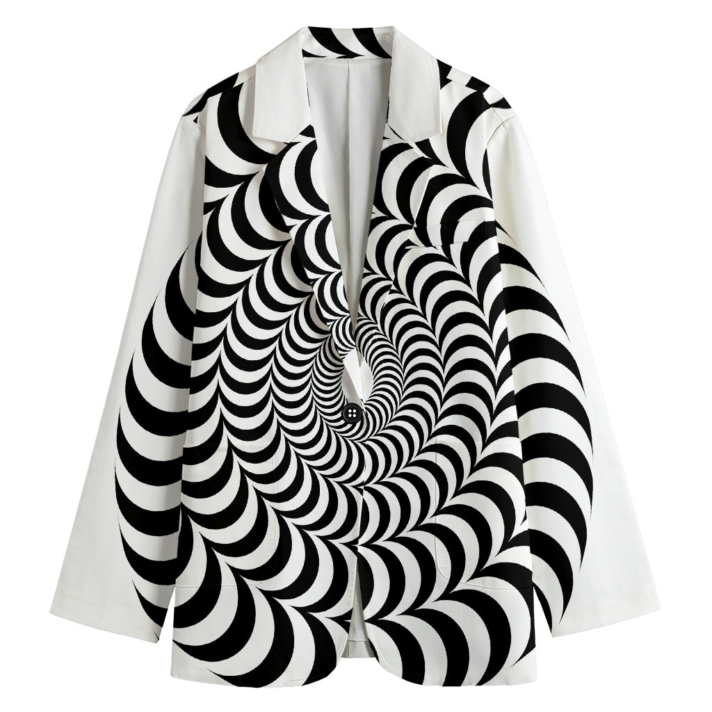 Black And White Circle Illusion Print Women's Cotton Blazer