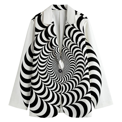 Black And White Circle Illusion Print Women's Cotton Blazer