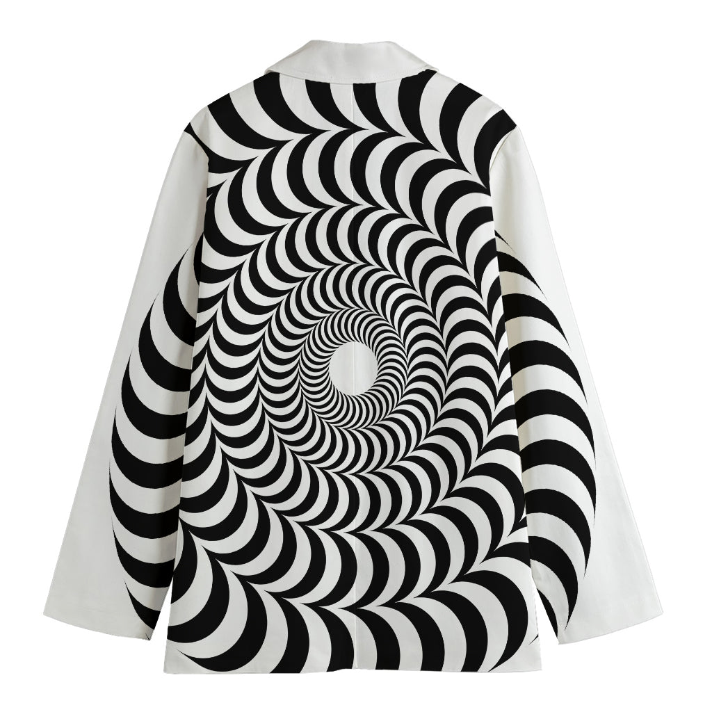 Black And White Circle Illusion Print Women's Cotton Blazer