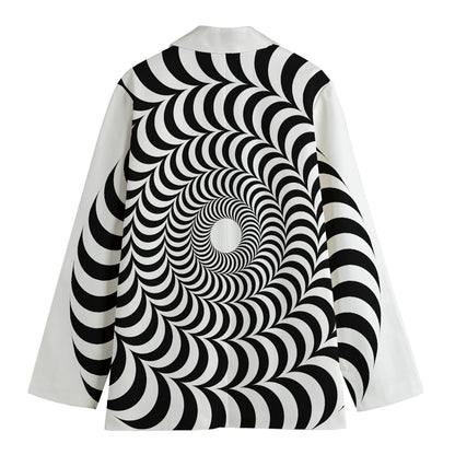 Black And White Circle Illusion Print Women's Cotton Blazer