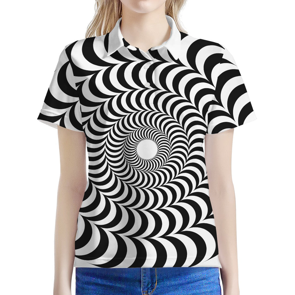 Black And White Circle Illusion Print Women's Polo Shirt