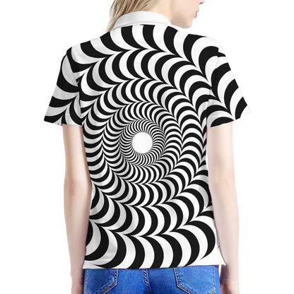 Black And White Circle Illusion Print Women's Polo Shirt