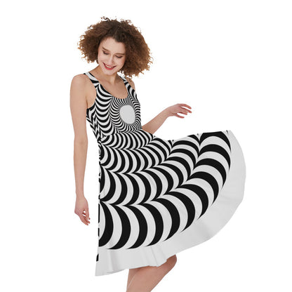 Black And White Circle Illusion Print Women's Sleeveless Dress