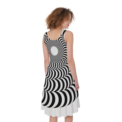 Black And White Circle Illusion Print Women's Sleeveless Dress