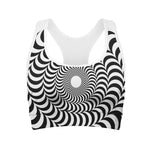 Black And White Circle Illusion Print Women's Sports Bra