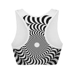 Black And White Circle Illusion Print Women's Sports Bra
