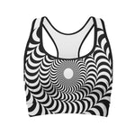 Black And White Circle Illusion Print Women's Sports Bra