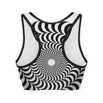 Black And White Circle Illusion Print Women's Sports Bra