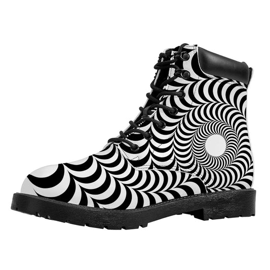 Black And White Circle Illusion Print Work Boots