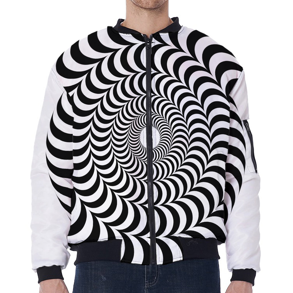 Black And White Circle Illusion Print Zip Sleeve Bomber Jacket