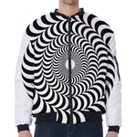 Black And White Circle Illusion Print Zip Sleeve Bomber Jacket