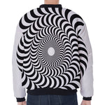 Black And White Circle Illusion Print Zip Sleeve Bomber Jacket