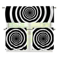 Black And White Circle Swirl Print 3 Piece Kitchen Curtains