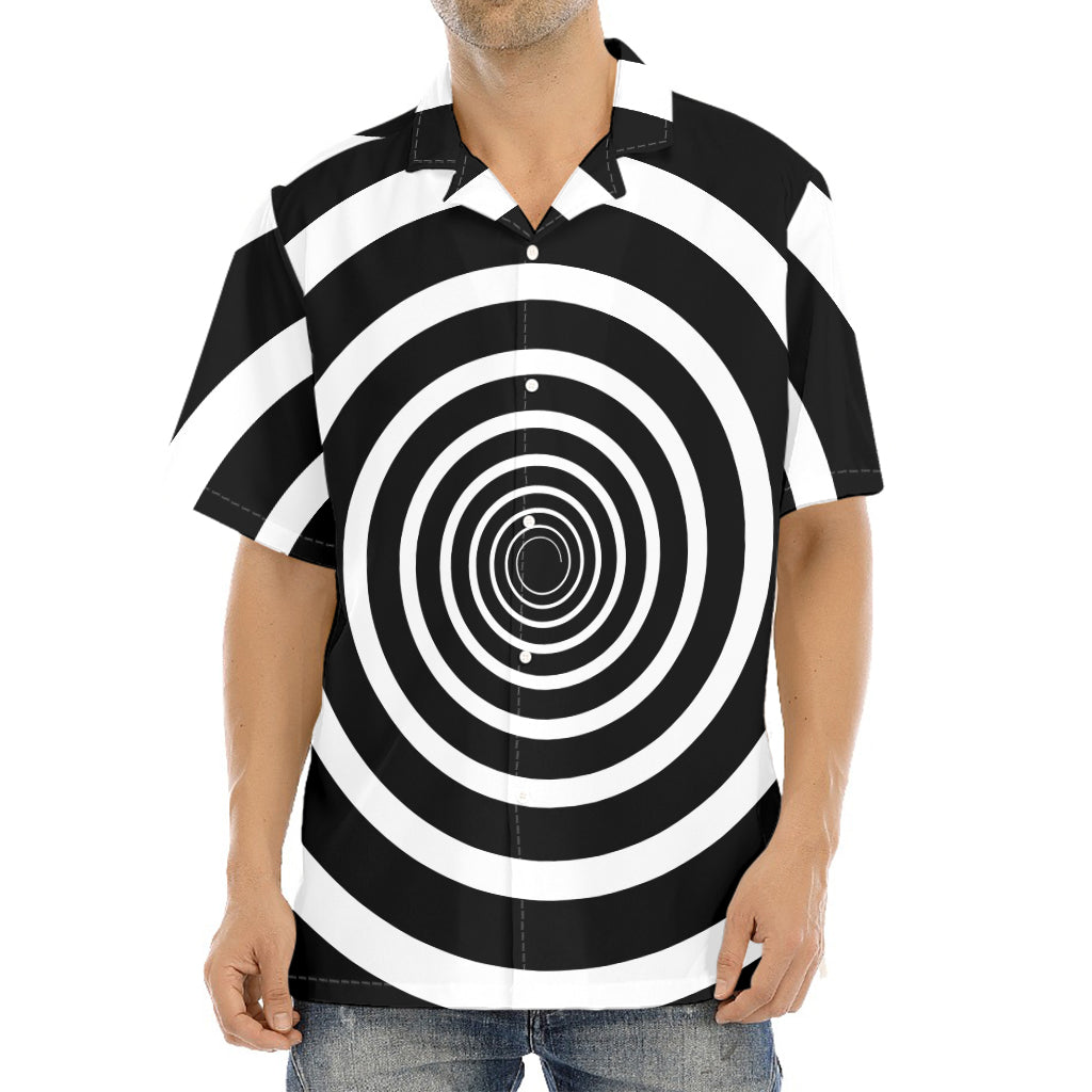 Black And White Circle Swirl Print Aloha Shirt