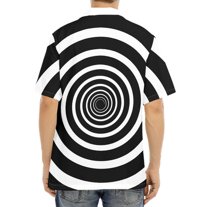Black And White Circle Swirl Print Aloha Shirt