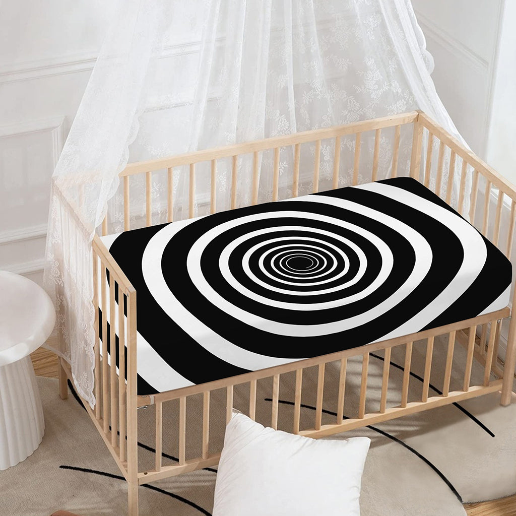 Black And White Circle Swirl Print Baby Crib Sheet