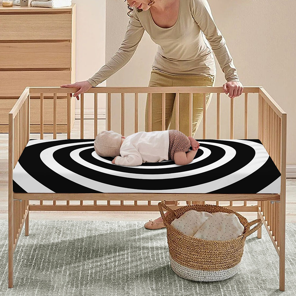 Black And White Circle Swirl Print Baby Crib Sheet