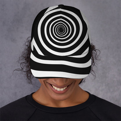 Black And White Circle Swirl Print Baseball Cap