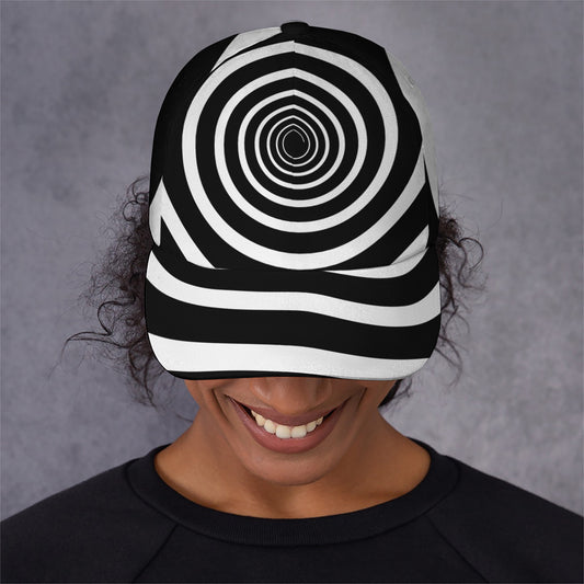 Black And White Circle Swirl Print Baseball Cap