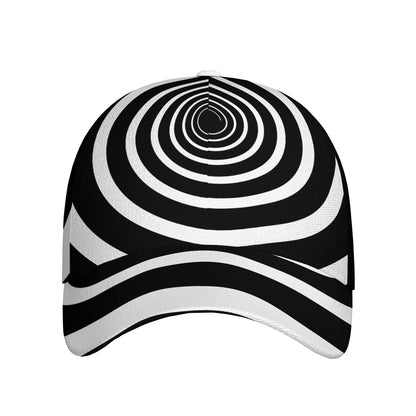 Black And White Circle Swirl Print Baseball Cap