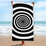 Black And White Circle Swirl Print Beach Towel
