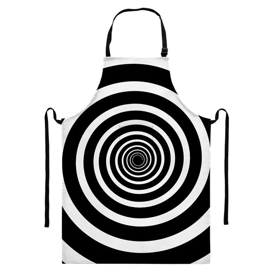 Black And White Circle Swirl Print Bib Apron With Pocket