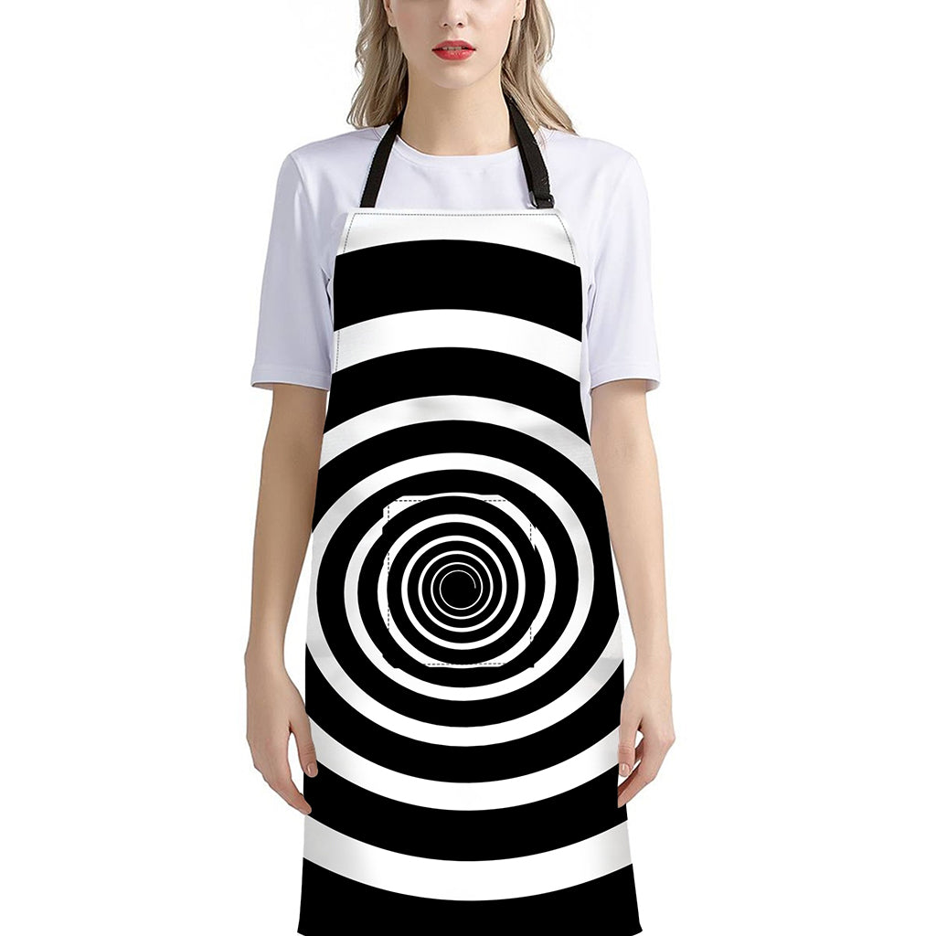 Black And White Circle Swirl Print Bib Apron With Pocket